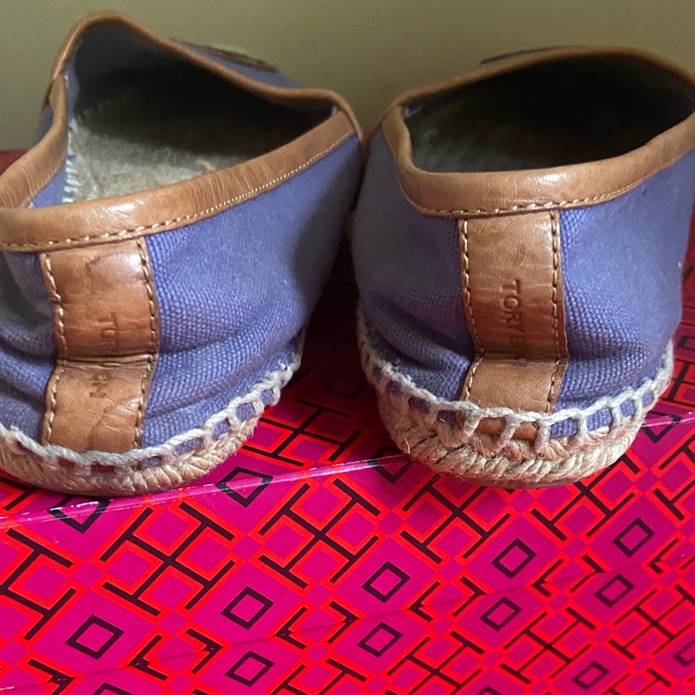 Tory Burch Purple Canvas Espadrille Flats with Tan Leather Trim - Picture 3 of 5